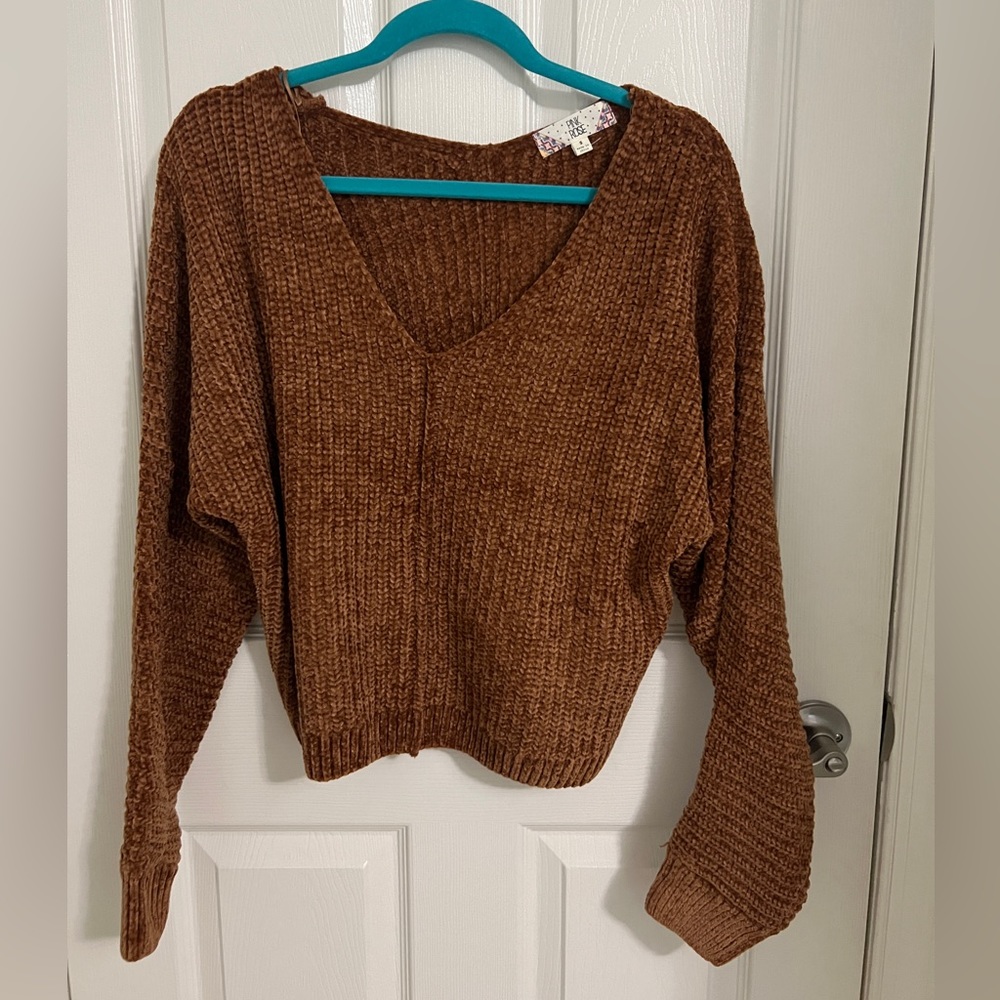 Pink Rose Chenille Rust Orange Fall Sweater